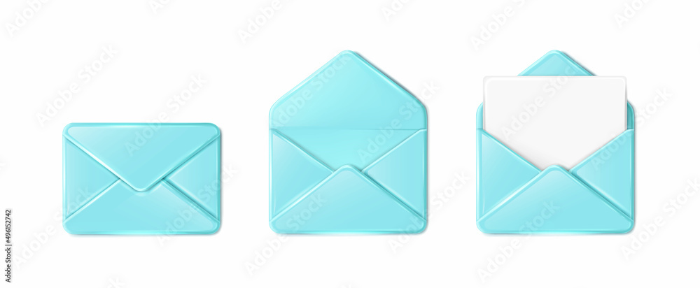 3d realistic vector icon set. Closed, open and blank paper in the envelope. Ioslated on white background. 3d realistic vector icon set. Closed, open and blank paper in the envelope. Ioslated on white background.