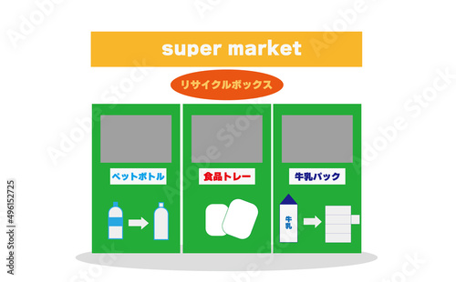 スーパーマーケットなどに設置してあるリサイクルボックスのイラスト・資源ゴミ回ボックス