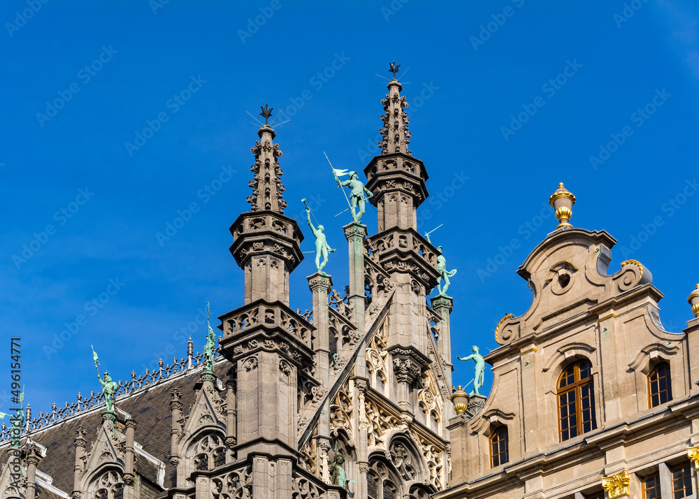 Architectural details of the Museum of the City of Brussels in the Grand Place, Belgium	