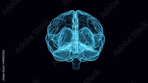 Digital image of the brain on the black background. Artificial Intelligence, AI Technology. Business analysis, innovation, technology in science and medicine. Mental health protection and care. 3d ren