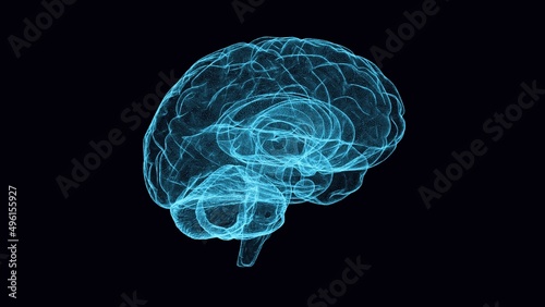 Side Digital image of the brain on the black background. Artificial Intelligence, AI Technology. Business analysis, innovation, technology in science and medicine. Mental health protection and care