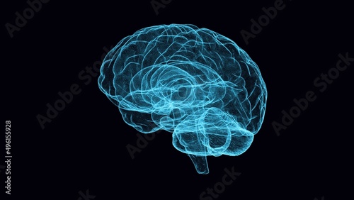 Digital brain floating in a dark cloud of black information illustrating the concepts of Big Data and artificial intelligence. high resolution 3d render
