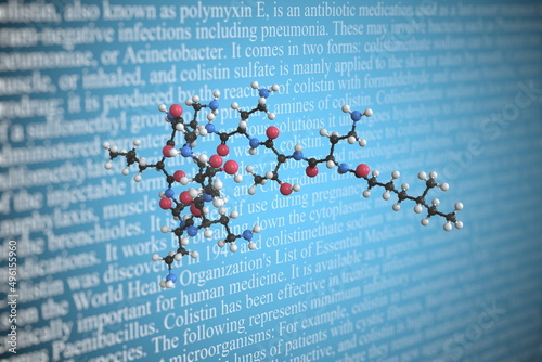 Colistin scientific molecular model, 3D rendering photo