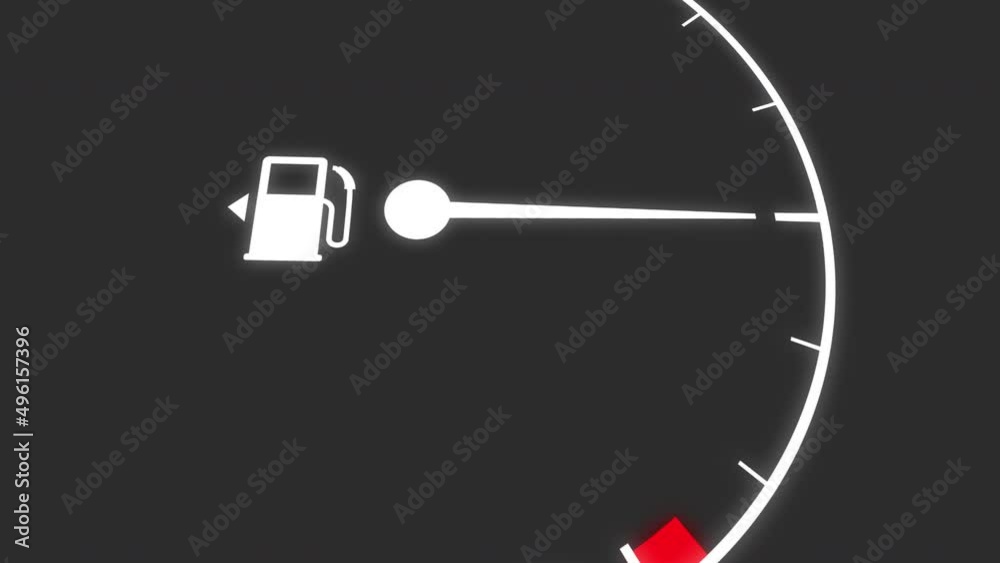 Car fuel gauge goes down empty reducing petrol diesel meter from full