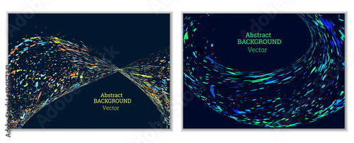 Multicolored paint splashes, smears, dust particles and debris are carried by the wind. A set of two templates. Design template for the design of banners, posters, booklets, covers, magazines. EPS 10