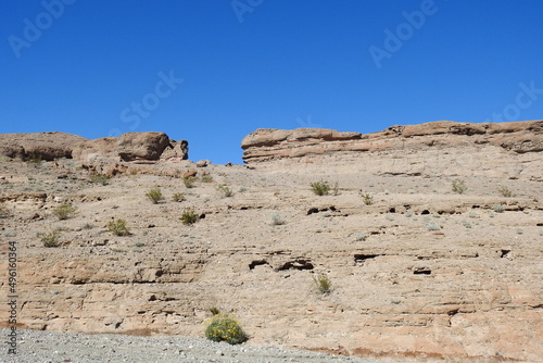 A natural sandstone wall in the El Dorado Mountain wilderness, Lake Mead Recreation Area, Clark County, Nevada.
