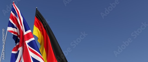 Photography Flags of United Kingdom and Germany on flagpoles on side