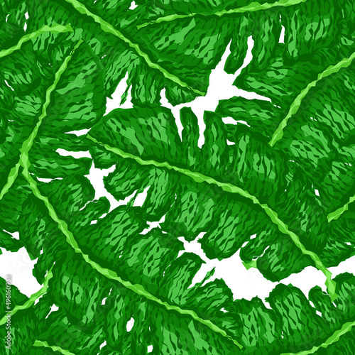 Rough banana leaf seamless pattern. Tropical background. Camouflage green leaves.