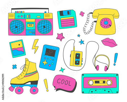 Set of doodles elements of the 90s.