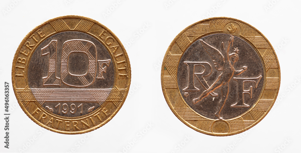 France Circa 1991 A 10 France Coin Of France Showing The Sculpture france-circa-1991-a-10-france-coin-of-france-showing-the-sculpture