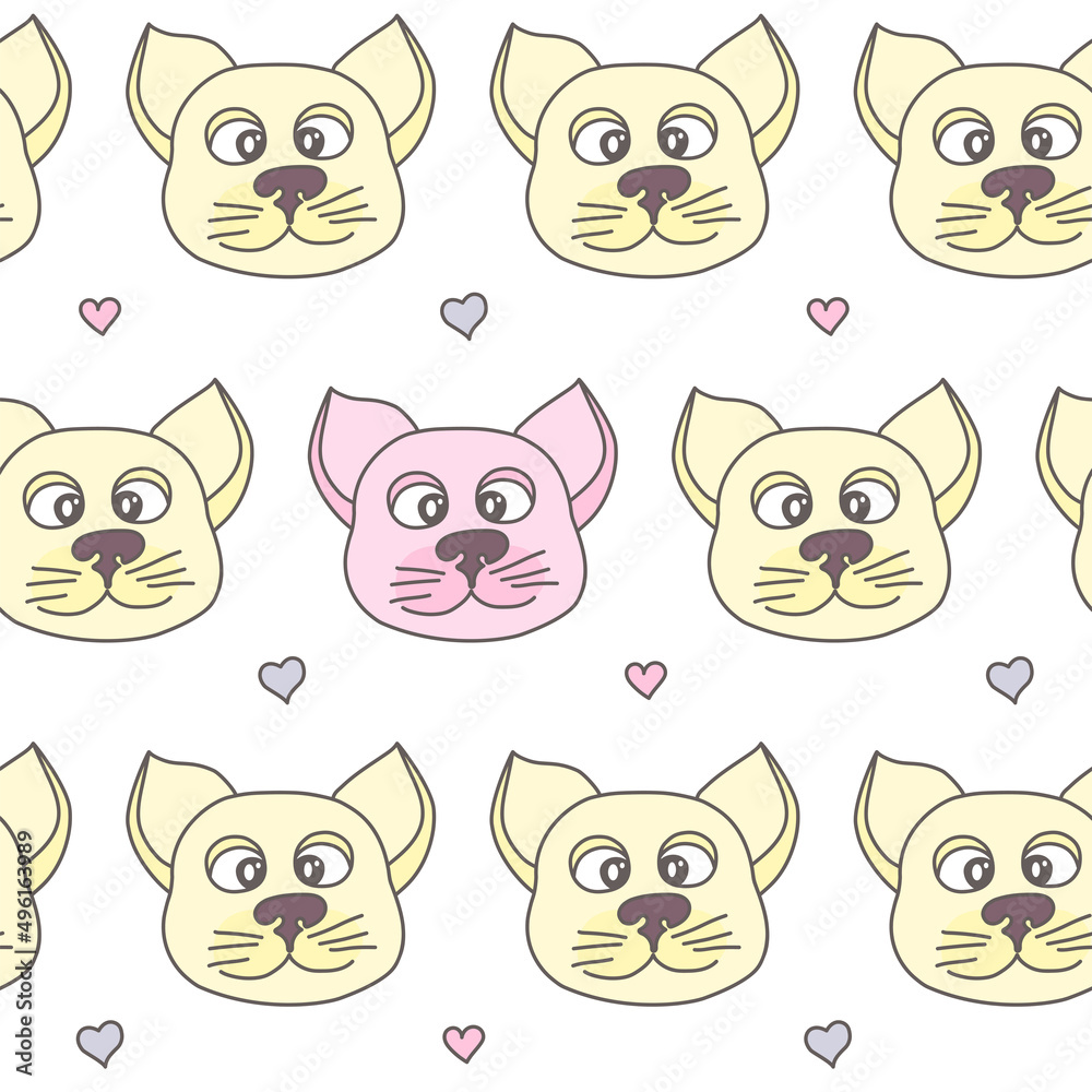 Seamless vector pattern with cute cats in love and hearts design. Illustration template for printing wrapping paper and fabrics, baby textiles and wallpaper. Seamless vector pattern with cute cats in love and hearts design. Illustration template for printing wrapping paper and fabrics, baby textiles and wallpaper.