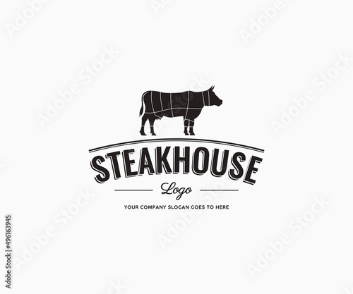 Butchery shop logo design template. Steakhouse logo design.