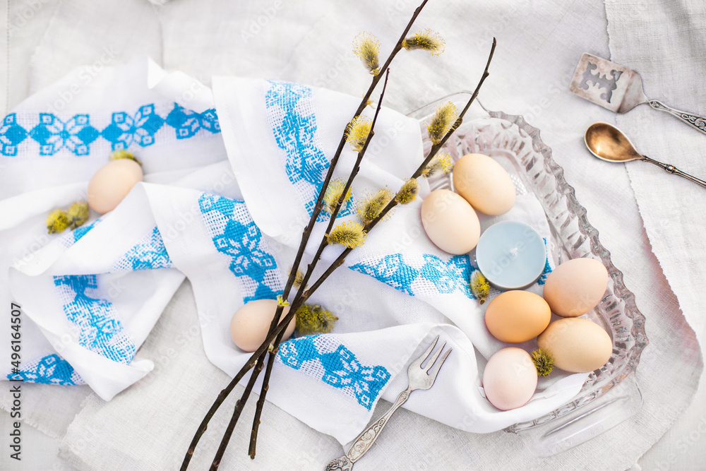 Easter eggs in glass nest greeting card Easter eggs in glass nest greeting card