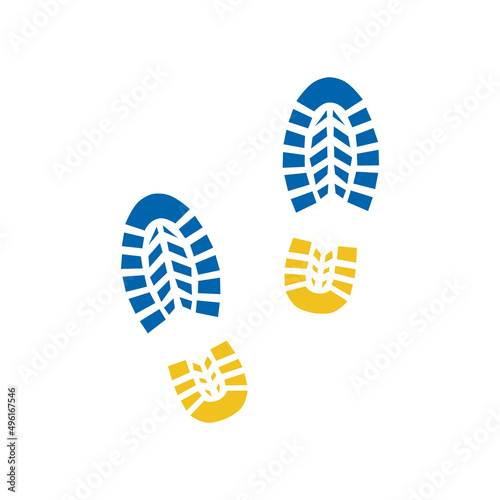 footprints isolated on a white background, colored in the colors of the national flag of Ukraine