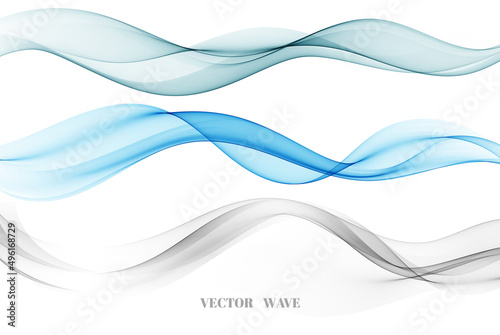 Set of blue and gray transparent waves. Design element. Transparent wave background.