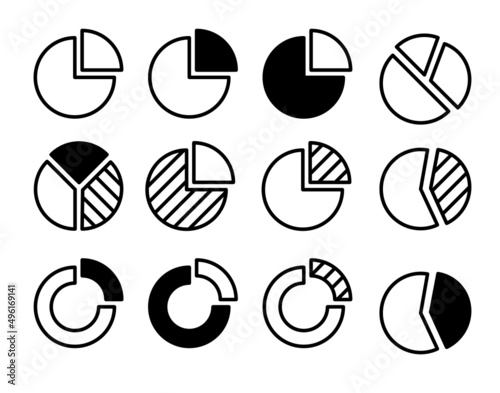 Pie chart icons. Vector illustration 