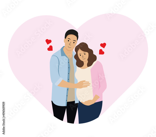 Happy family. Future parents in anticipation of a child, baby. Couple in love. Family. Рregnancy.Рregnant woman,girl .Vector illustration.