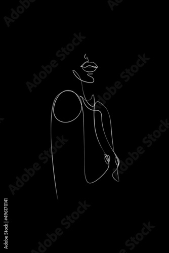 Abstract face white one line vector drawing. Portrait minimalistic style. One Line Body Art, Breast Line Drawing, Naked Woman Print, Modern continuous line art.