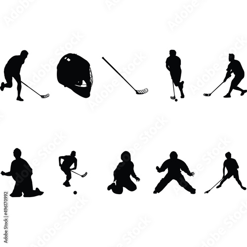 Floorball Men Silhouette Vector