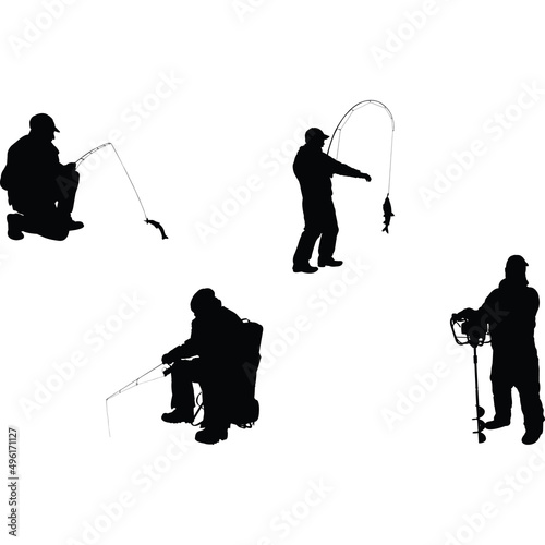 Ice fishing Silhouette Vector