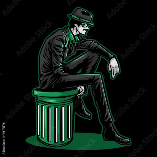 Sitting character illustration of a mafia boss