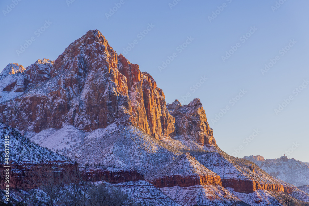 Snow Covered Winter Landscape in Zion National Park Utah in Winter
