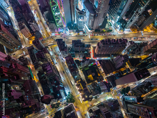 Top down view of Hong Kong city at night © leungchopan