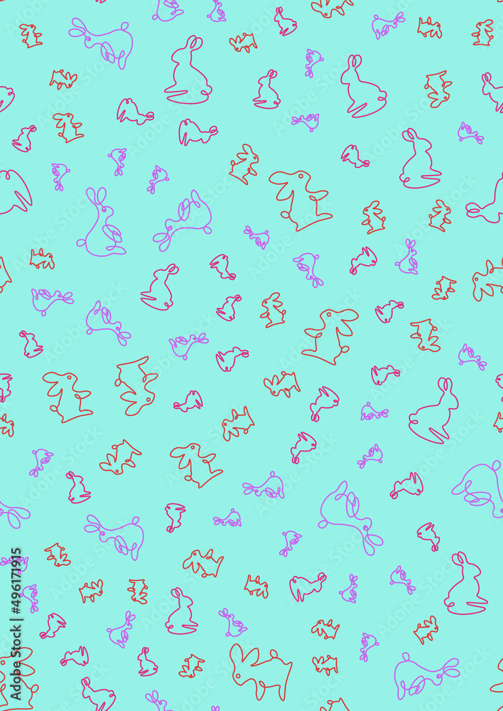 Pattern with bunnies on a blue background.