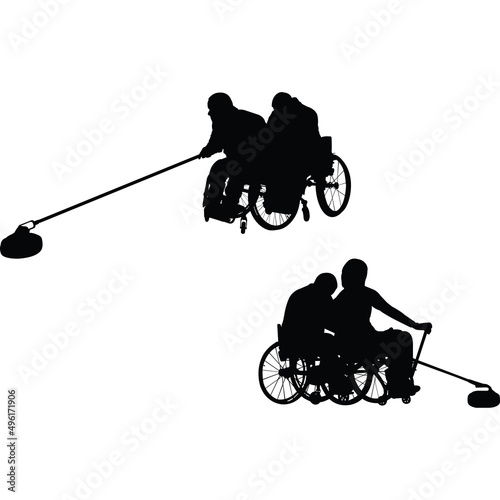 Wheelchair Curling Silhouette Vector