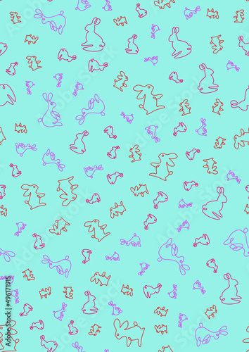 Pattern with bunnies on a blue background.
