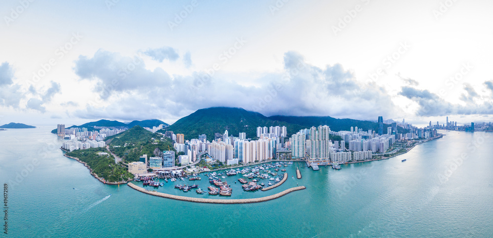 Aerial view of Shau Kei Wan, East side of Hong Kong, daytime