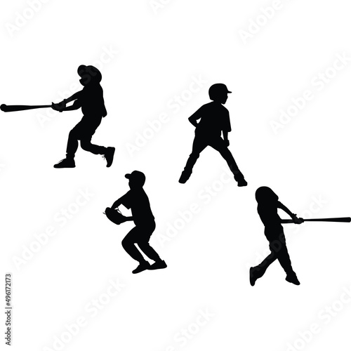 Kids Baseball Silhouette Vector