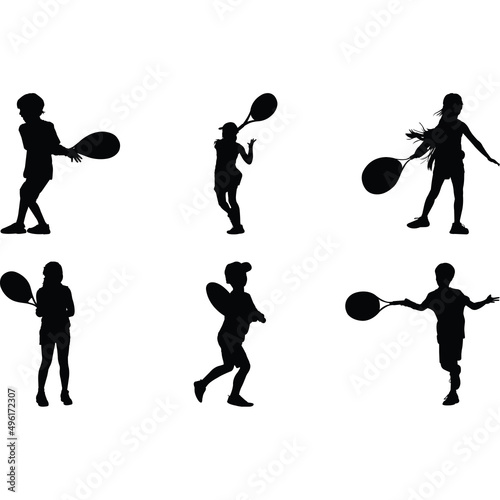 Kids Tennis Silhouette Vector
