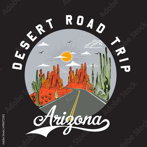 Desert Vibes in Arizona, Desert vibes vector graphic print design for apparel, stickers, posters, background and others. Outdoor western vintage artwork. Arizona desert t-shirt design