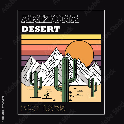 Desert Vibes in Arizona, Desert vibes vector graphic print design for apparel, stickers, posters, background and others. Outdoor western vintage artwork. Arizona desert t-shirt design
