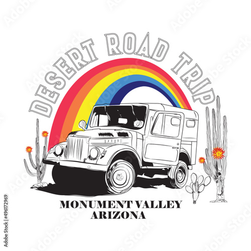 Desert Vibes in Arizona, Desert vibes vector graphic print design for apparel, stickers, posters, background and others. Outdoor western vintage artwork. Arizona desert t-shirt design