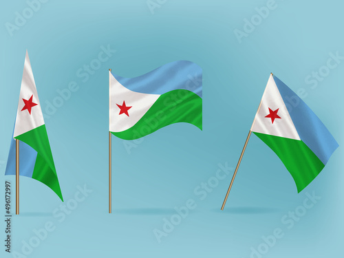 National flag of Djibouti vector.Waving flag of Djibouti from different angle photo