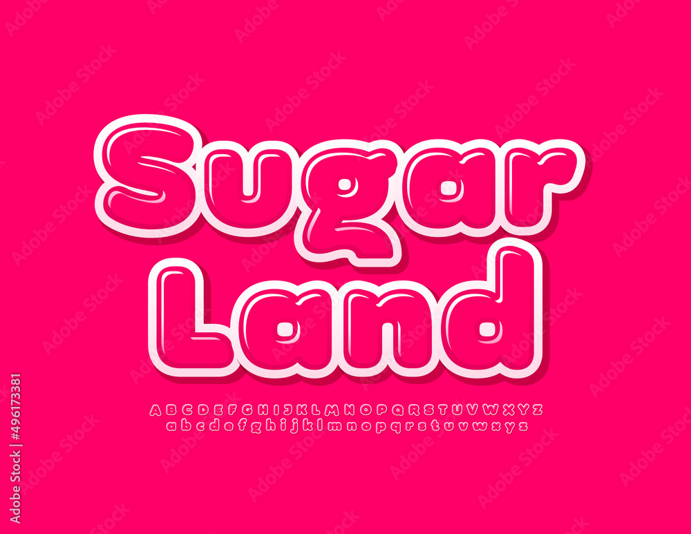 Vector tasty Emblem Sugar Land. Modern Glossy Font. Creative Alphabet Letters and Numbers set