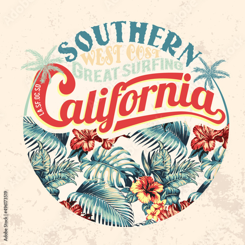 Summer Long Beach in California, sunset beach artworks, summer prints, beach prints, placements prints, California vector illustration, for t-shirt print and other uses. Vintage Californian typography