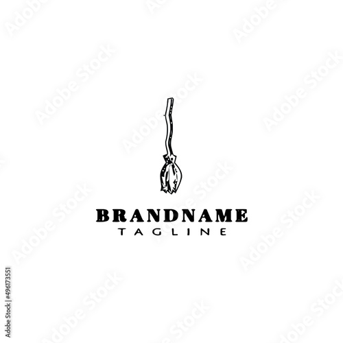 witch broom cartoon logo icon design template black isolated vector cute