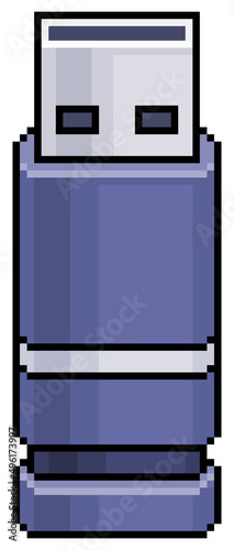 Pixel art pen drive vector icon for 8bit game on white background
