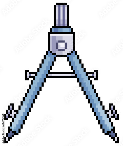 Pixel art compass architecture vector icon for 8bit game on white backgrou
