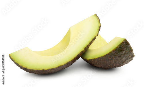 Avocado isolated. Two slices of ripe avocado.