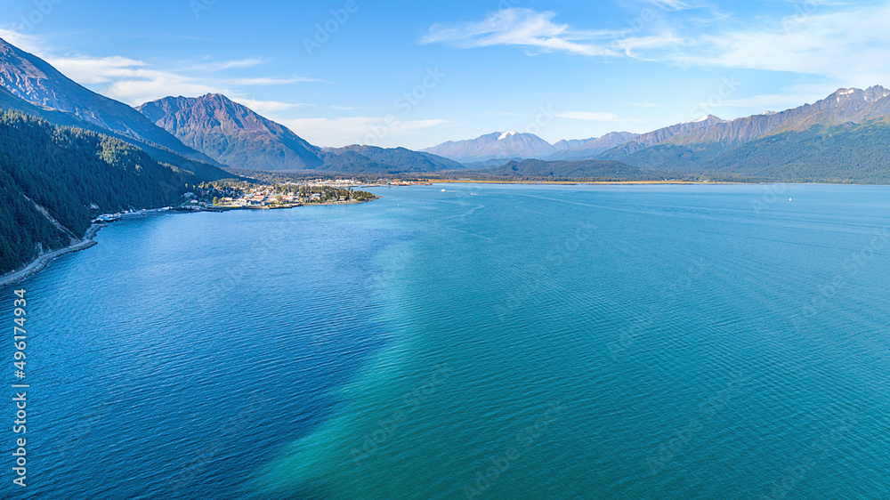 Summer aerial photo of Prince William Sound,  shot in Whittier, Alaska.