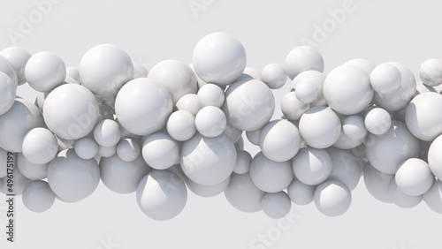 Group of white glossy balls, white background. Abstract illustration, 3d render.