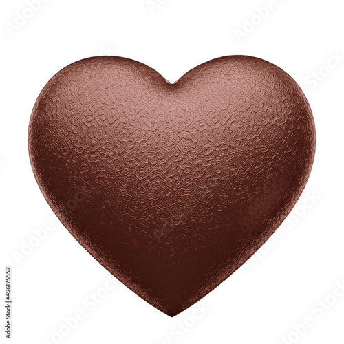 3D chocolate heart, isolated brown heart