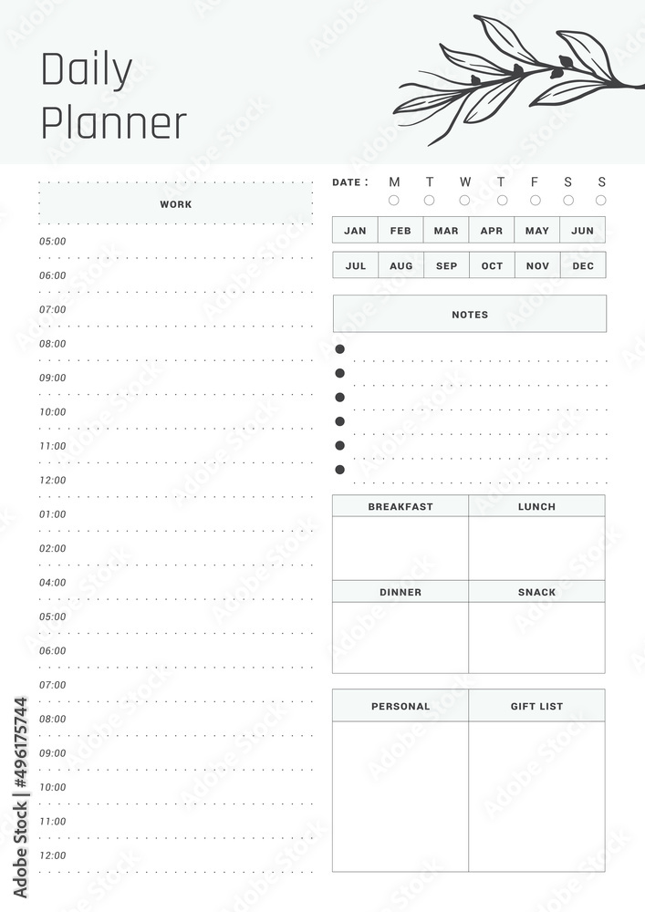 Daily Planner Templates Sheet. Stock Illustration | Adobe Stock