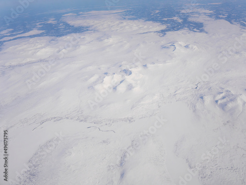Aerial view of nature white snow covered the land of Norway in winter, Snowscape wallpaper
