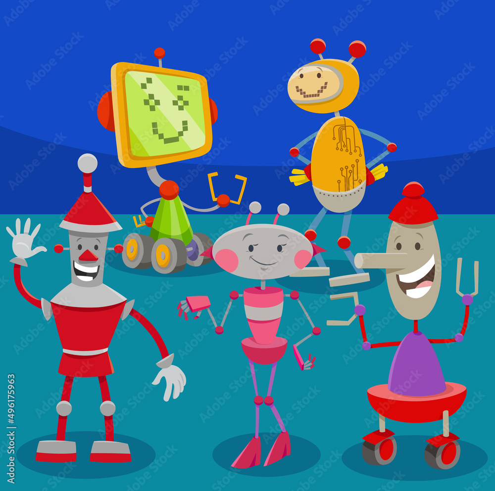 Fototapeta premium funny cartoon robots fantasy characters group