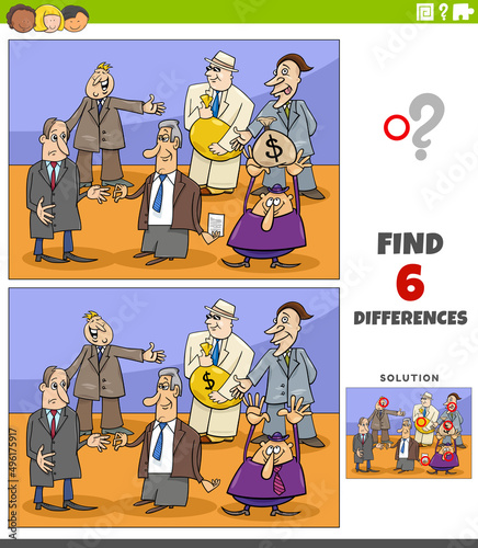 differences educational game with comic businessmen